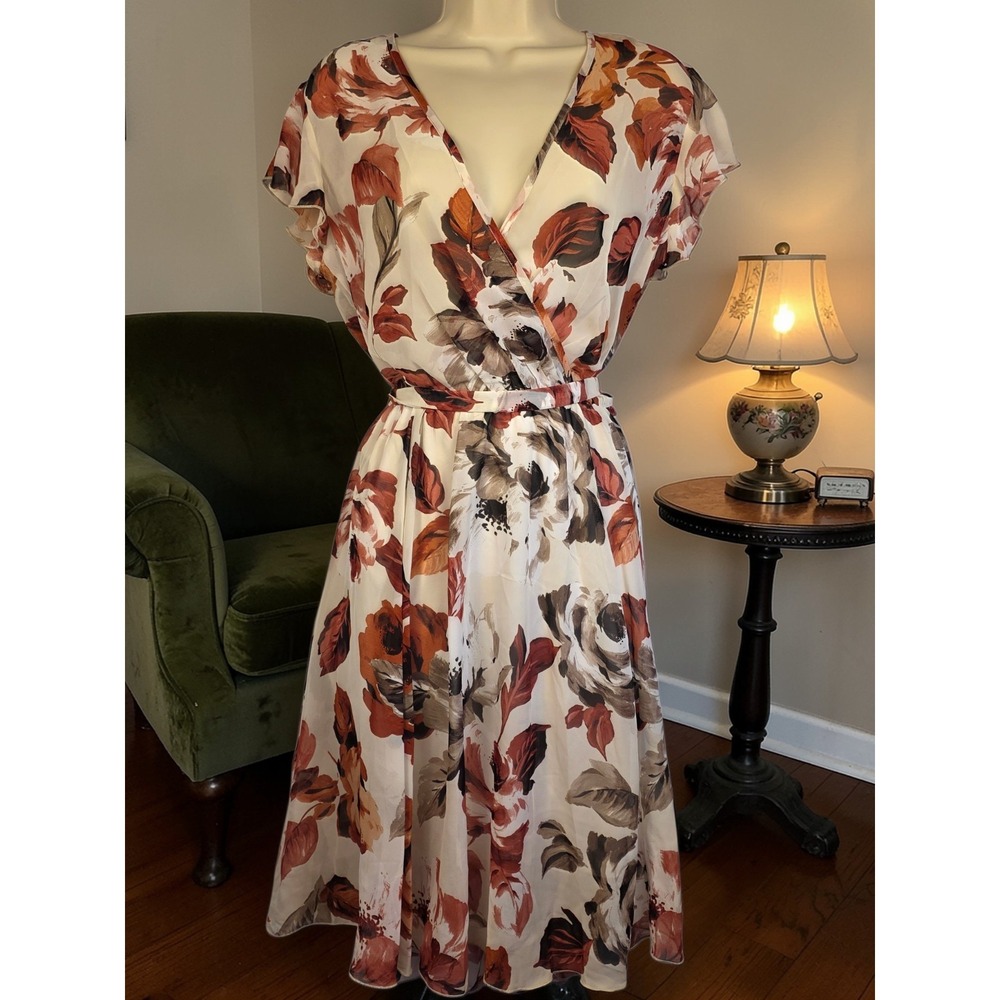 En Focus Studio Dress Size 10 Floral A Line Knee Length Sheer Nwt Summer Dress